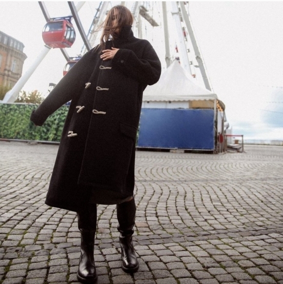 NEW ZARA ZW WOOL BLEND TOGGLES BLACK COAT-LIMITED EDITION BLOGGER FAVORITE LARGE - Picture 9 of 14